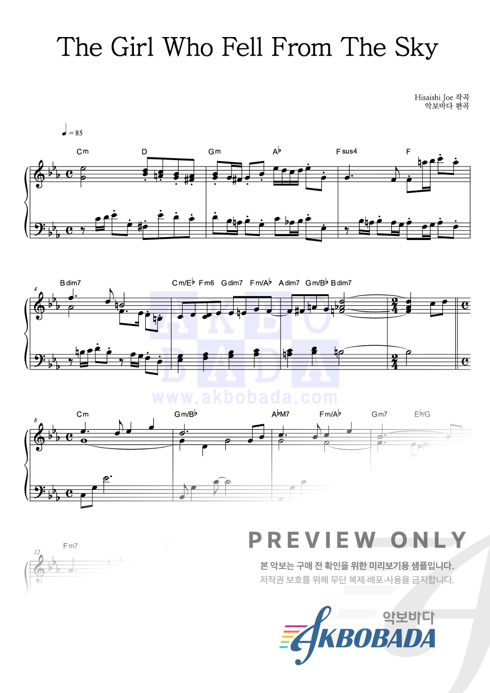 Hisaishi Joe The Girl Who Fell From The Sky 악보