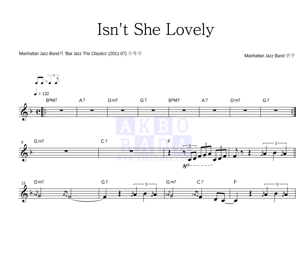 Manhattan Jazz Band - Isn't She Lovely 멜로디 악보 