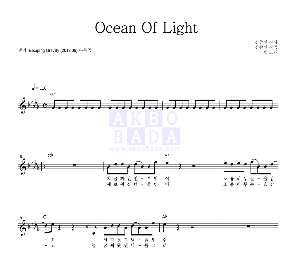 넬(Nell) - Ocean Of Light 멜로디 악보 