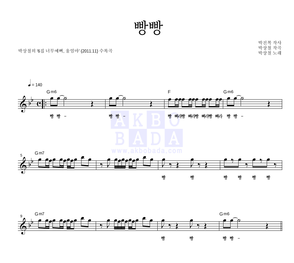 박상철 - 빵빵 멜로디 악보 