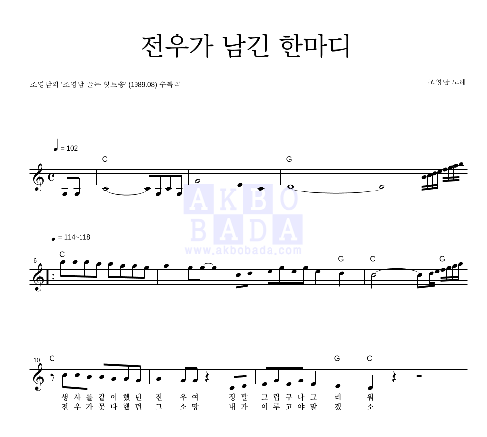 조영남 - 전우가 남긴 한마디 멜로디 악보 