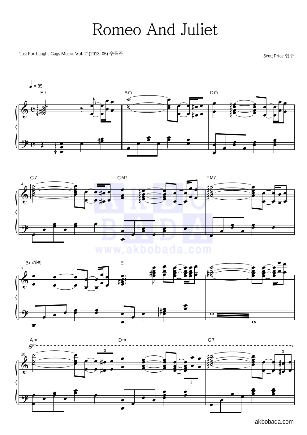 Scott Price - Romeo And Juliet 피아노 2단 악보 