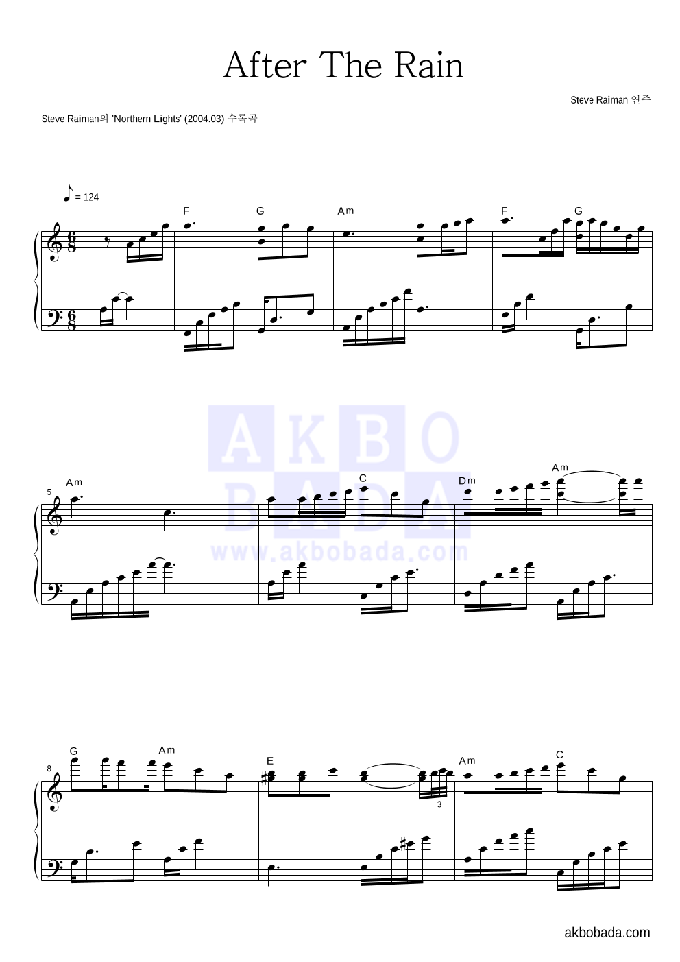 Steve Raiman - After The Rain 피아노 2단 악보 