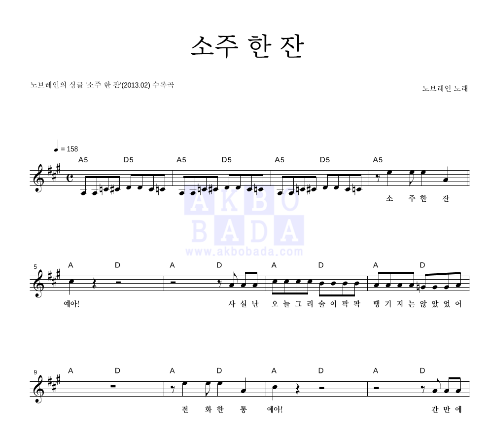 노브레인 - 소주 한 잔 멜로디 악보 