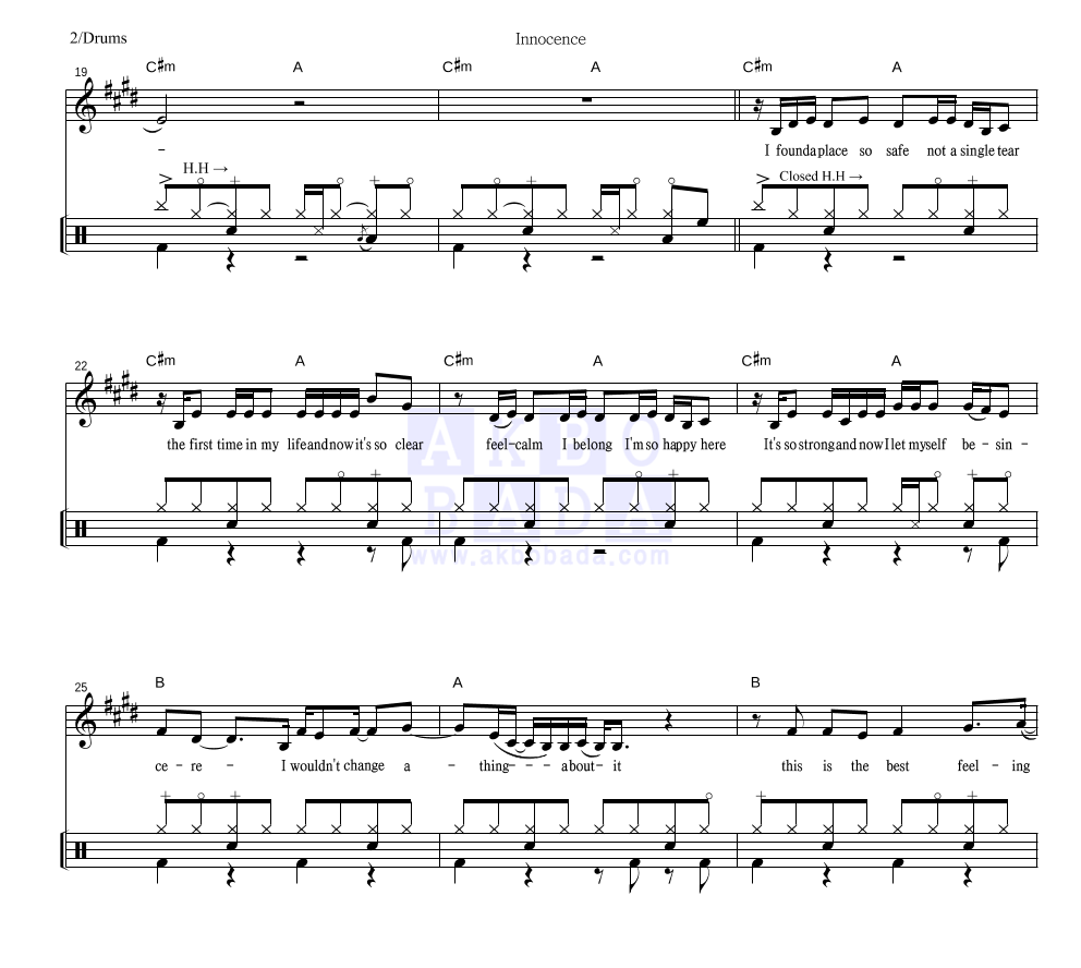 Avril Lavigne - Innocence 드럼 악보 