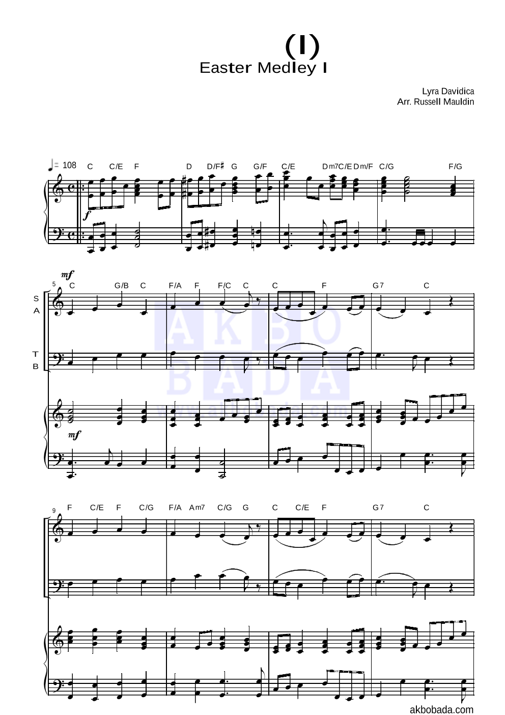 찬송가 - 부활절(I)(Easter Medley I) 혼성4부 악보 
