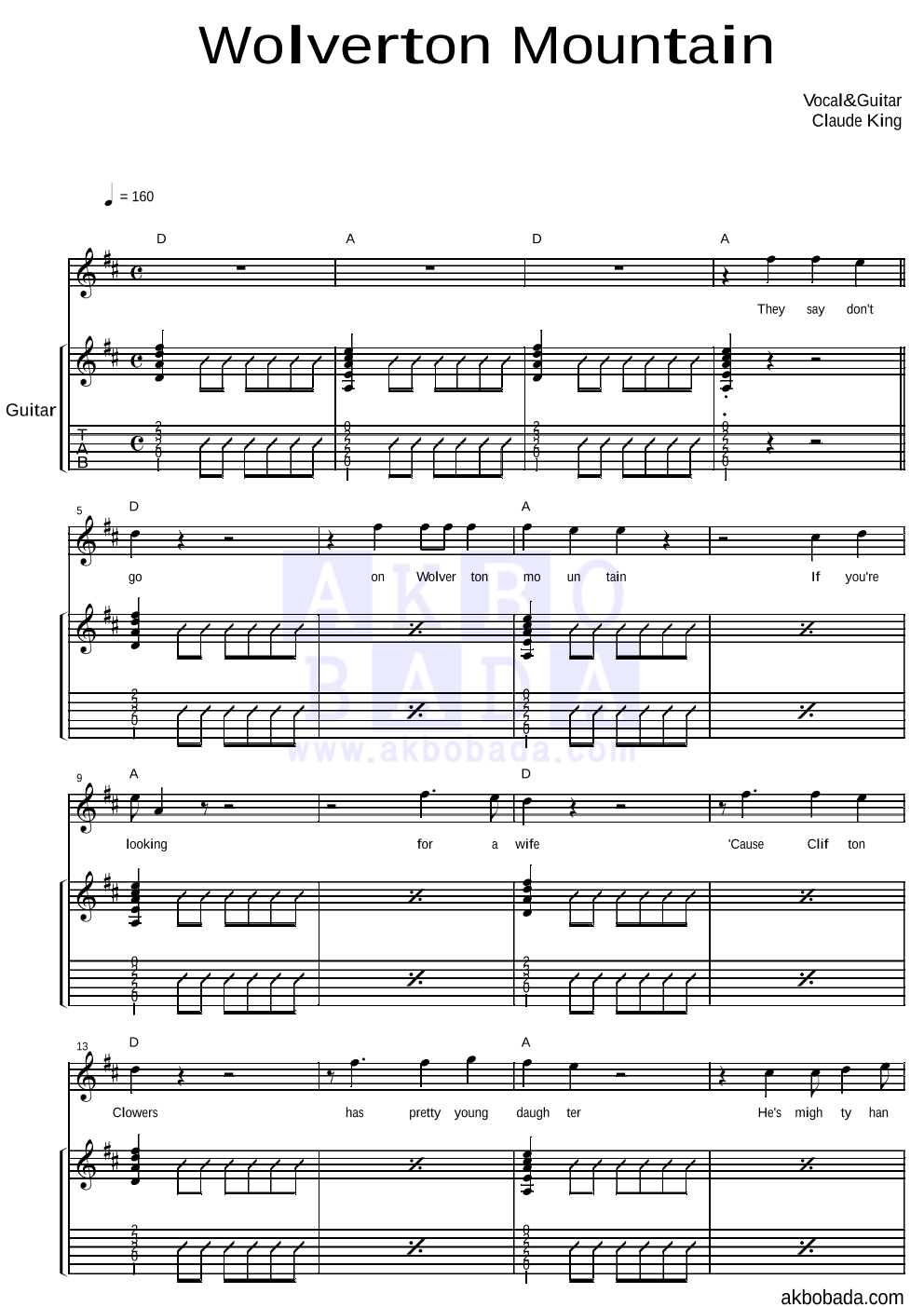 Claude King Wolverton mountain 악보 악보바다