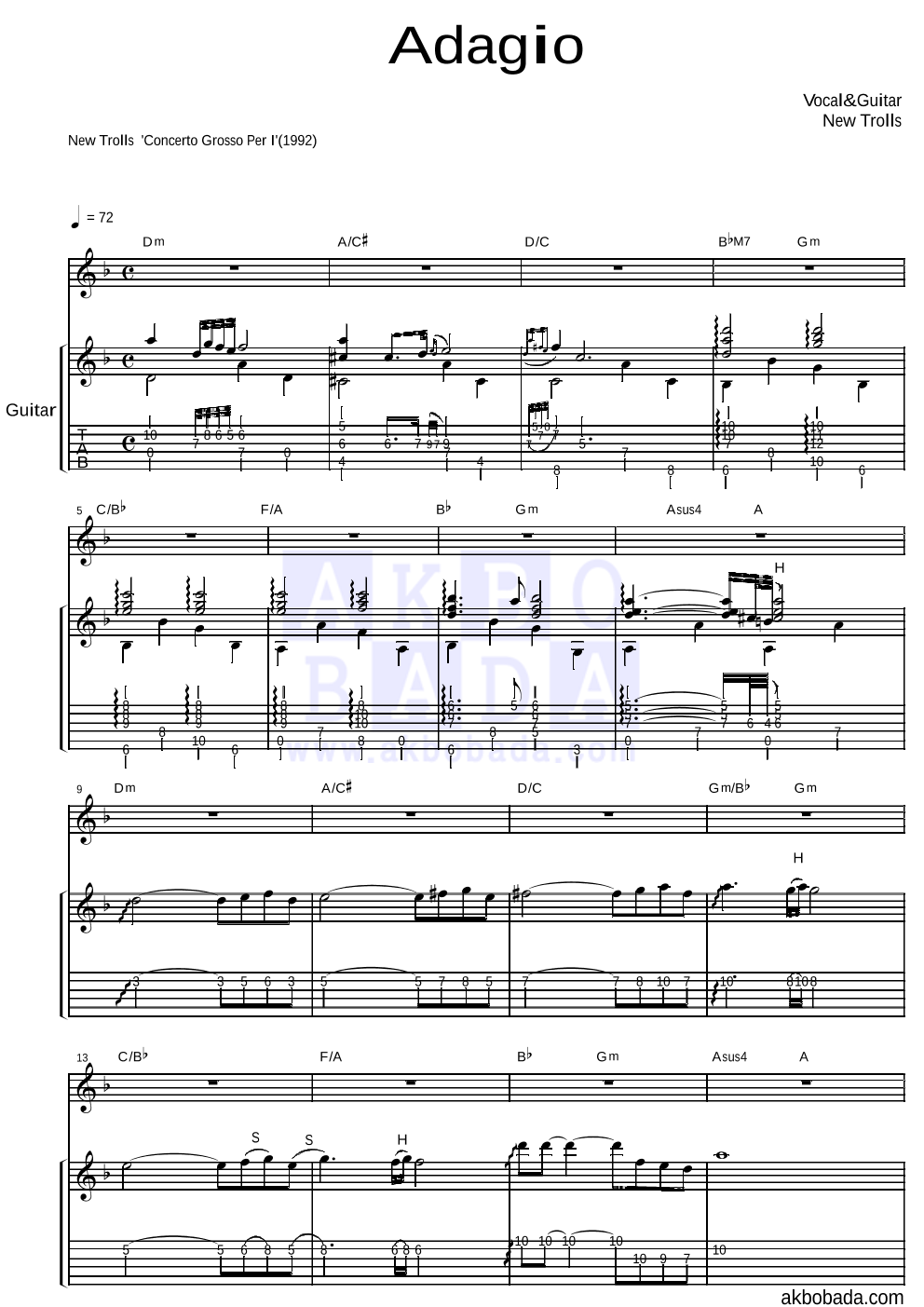 New Trolls - Adagio 기타 악보 