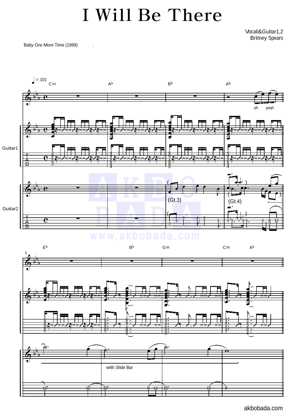 Britney Spears - I Will Be There 기타1,2 악보 
