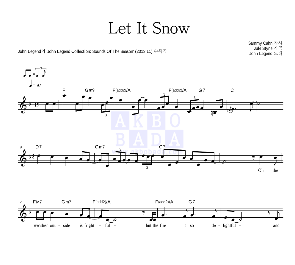 John Legend - Let It Snow 멜로디 악보 
