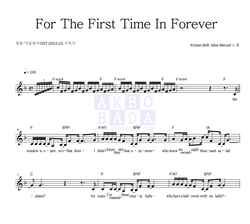 Kristen Bell,Idina Menzel - For The First Time In Forever 멜로디 악보 