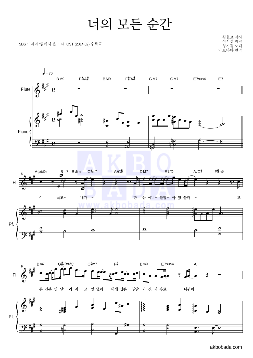 성시경 - 너의 모든 순간 (Piano Ver.) 플룻&피아노 악보 