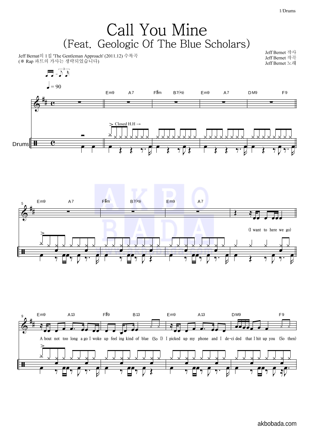 Jeff Bernat - Call You Mine (Feat.Geologic Of The Blue 드럼 악보 