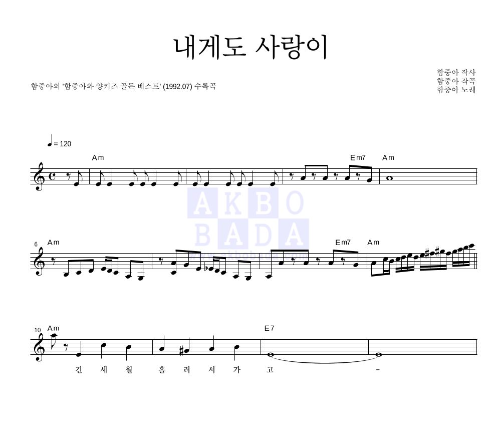 함중아 - 내게도 사랑이 멜로디 악보 