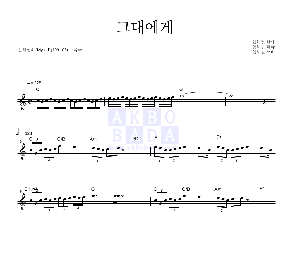 신해철 - 그대에게 멜로디 악보 