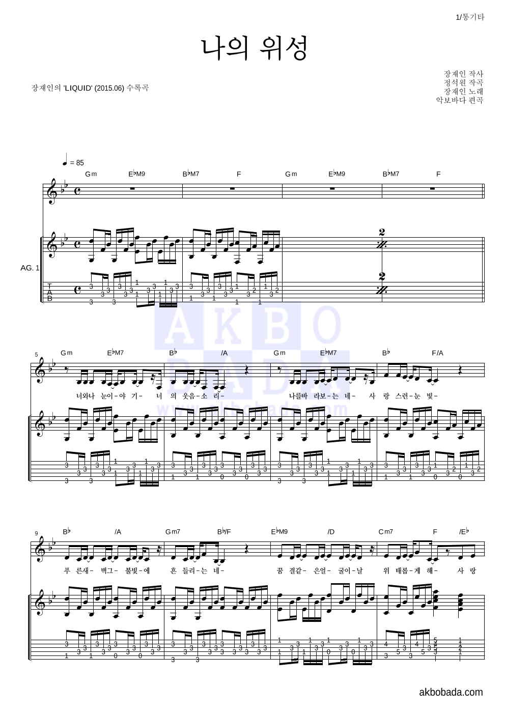 장재인 - 나의 위성 통기타 악보 