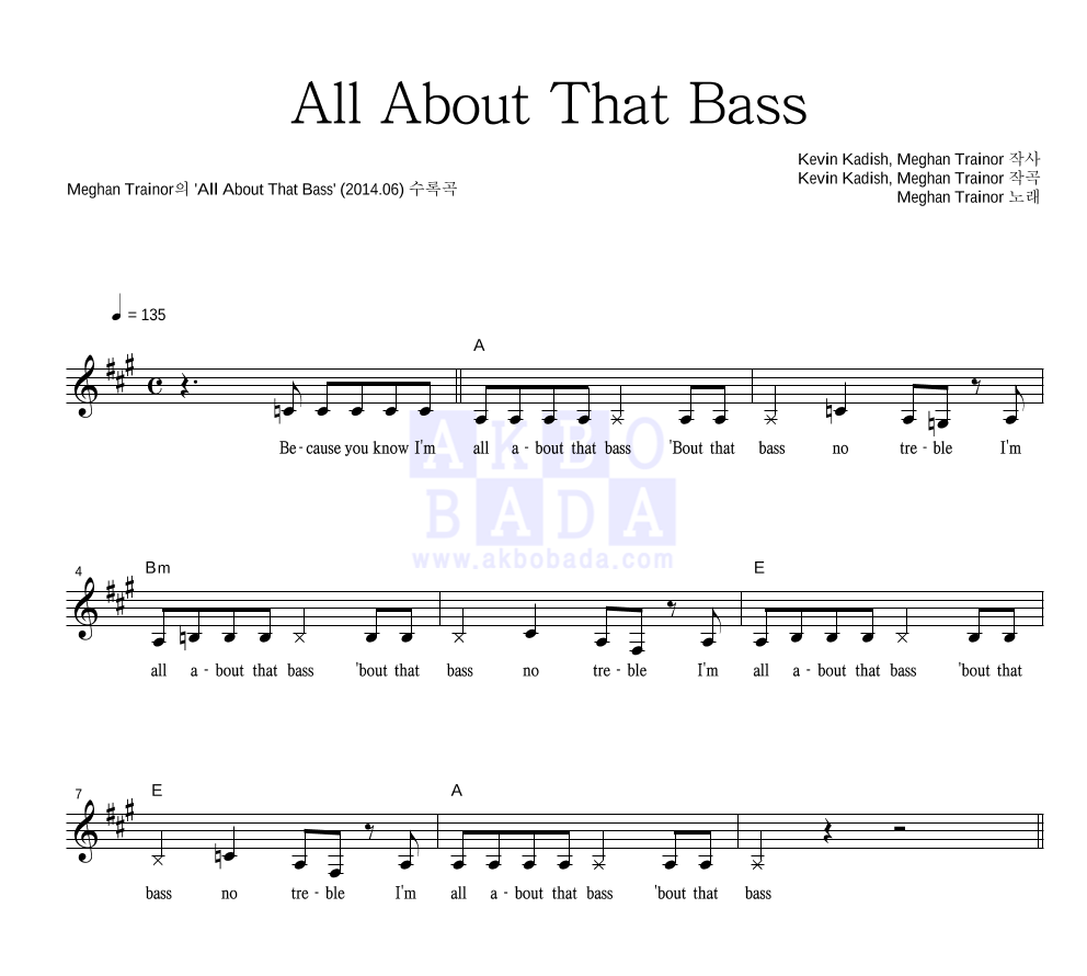 Meghan Trainor - All About That Bass 멜로디 악보 