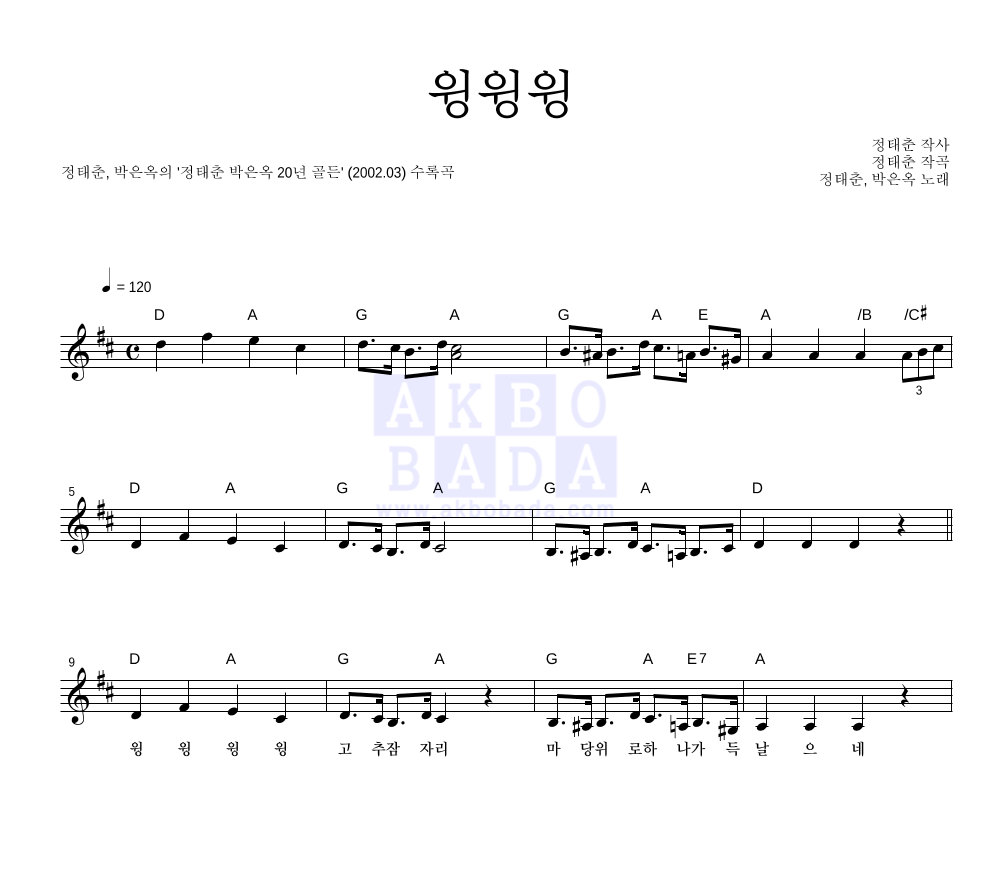 정태춘,박은옥 - 윙윙윙 멜로디 악보 