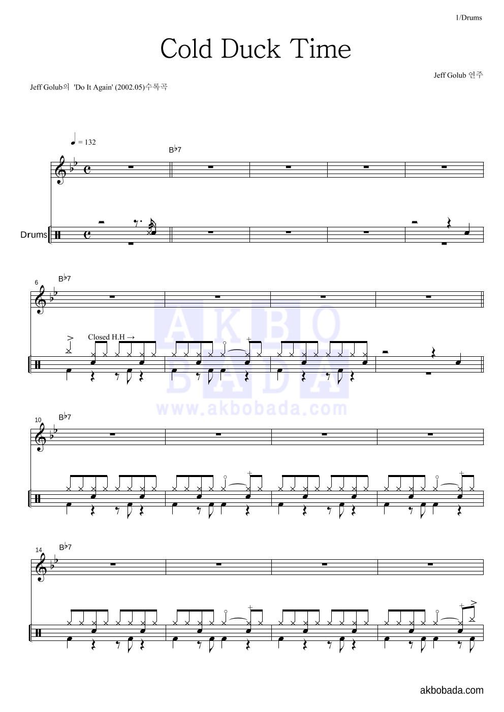 Jeff Golub - Cold Duck Time 드럼 악보 