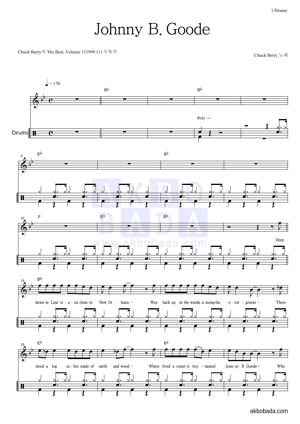 Chuck Berry - Johnny B. Goode 드럼 악보 