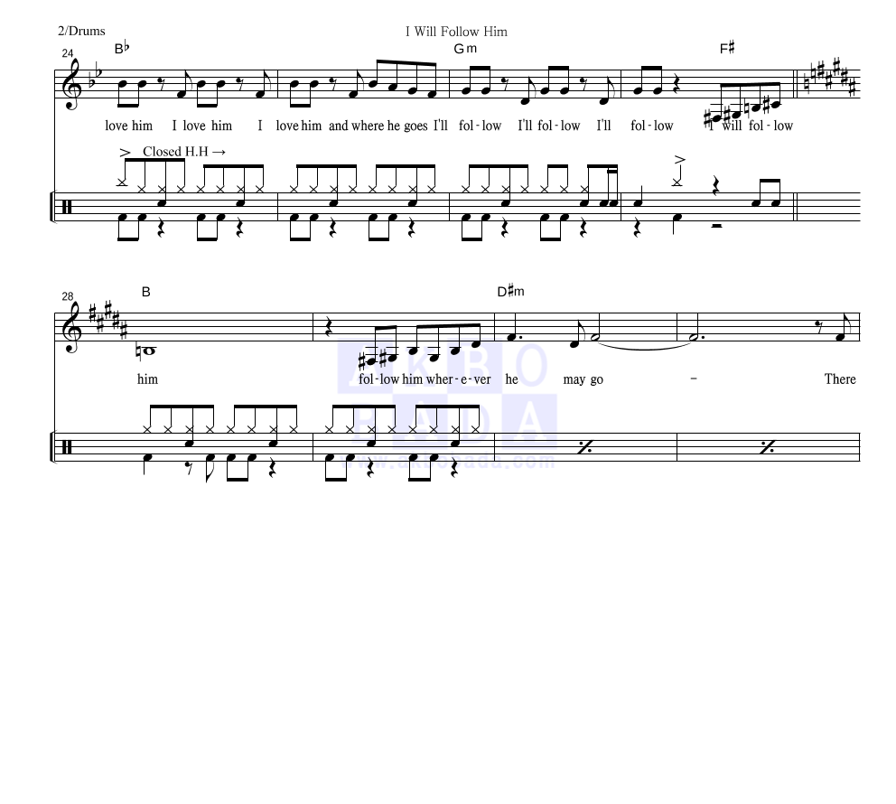 Sister Act OST - I Will Follow Him 드럼 악보 