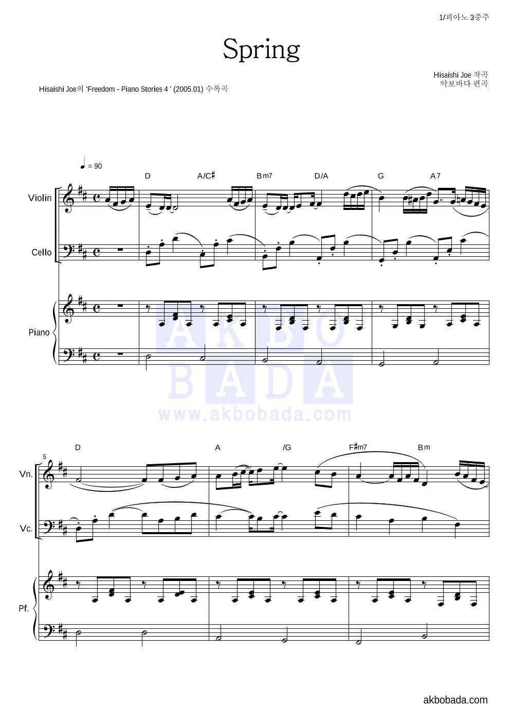 Hisaishi Joe - Spring 피아노3중주 악보 