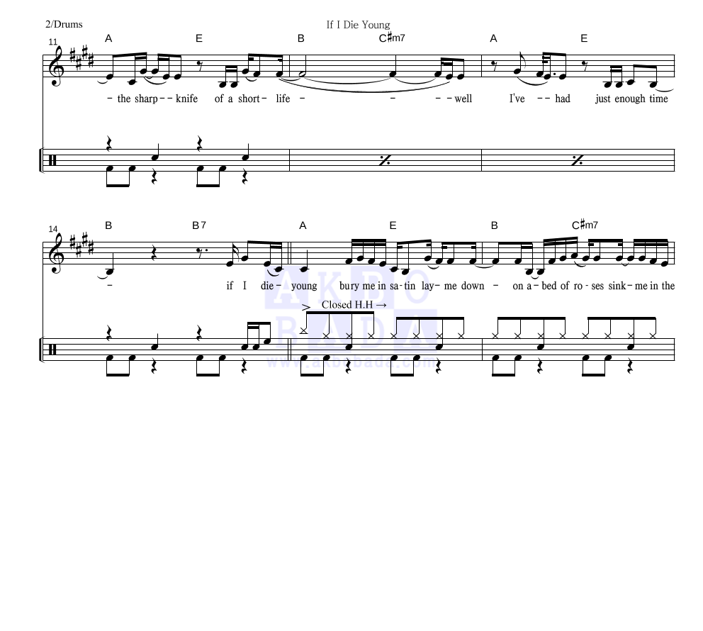 The Band Perry - If I Die Young 드럼 악보 