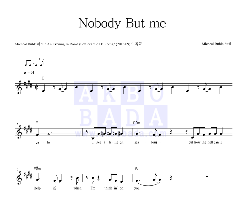 Michael Buble - Nobody But Me 멜로디 악보 