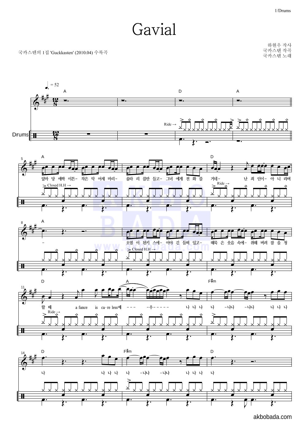 국카스텐 - Gavial 드럼 악보 