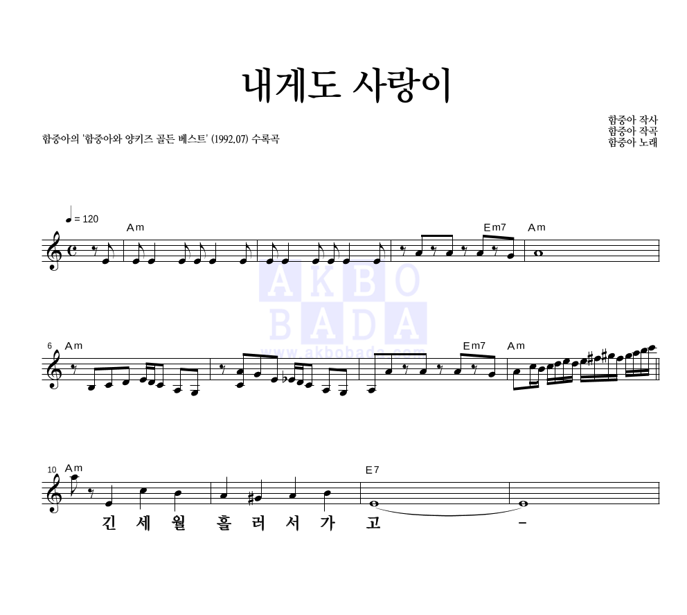 함중아 - 내게도 사랑이 멜로디 큰가사 악보 