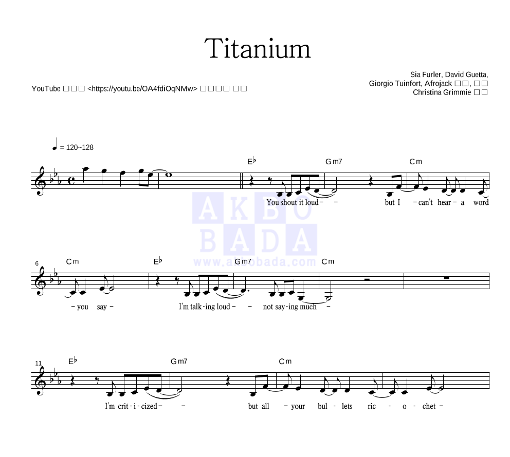 Christina Grimmie - Titanium 멜로디 악보 