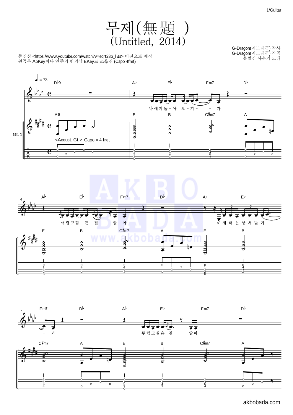 볼빨간사춘기 - 무제(無題) 기타 악보 