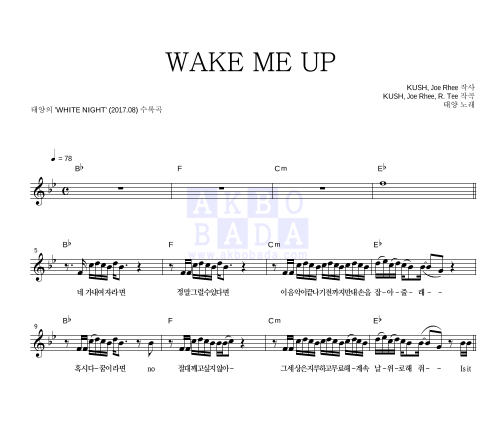 태양 - WAKE ME UP 멜로디 악보 