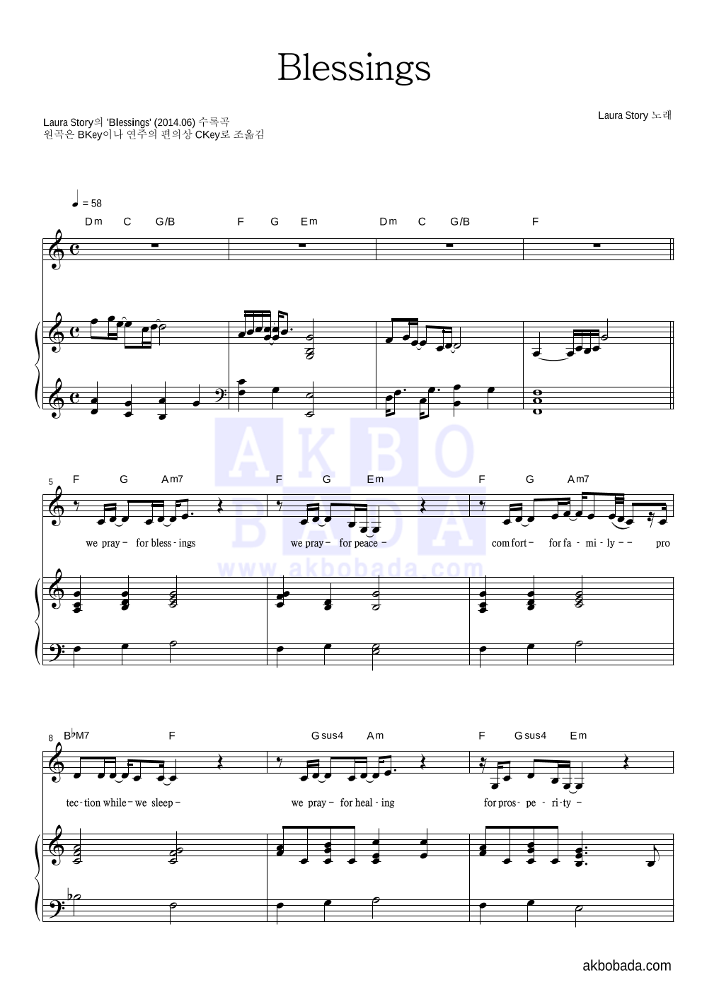 Laura Story - Blessings 피아노 3단 악보 