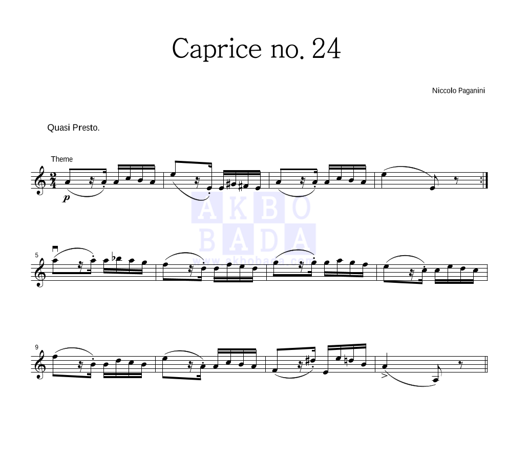 파가니니 - Caprice no.24 멜로디 악보 