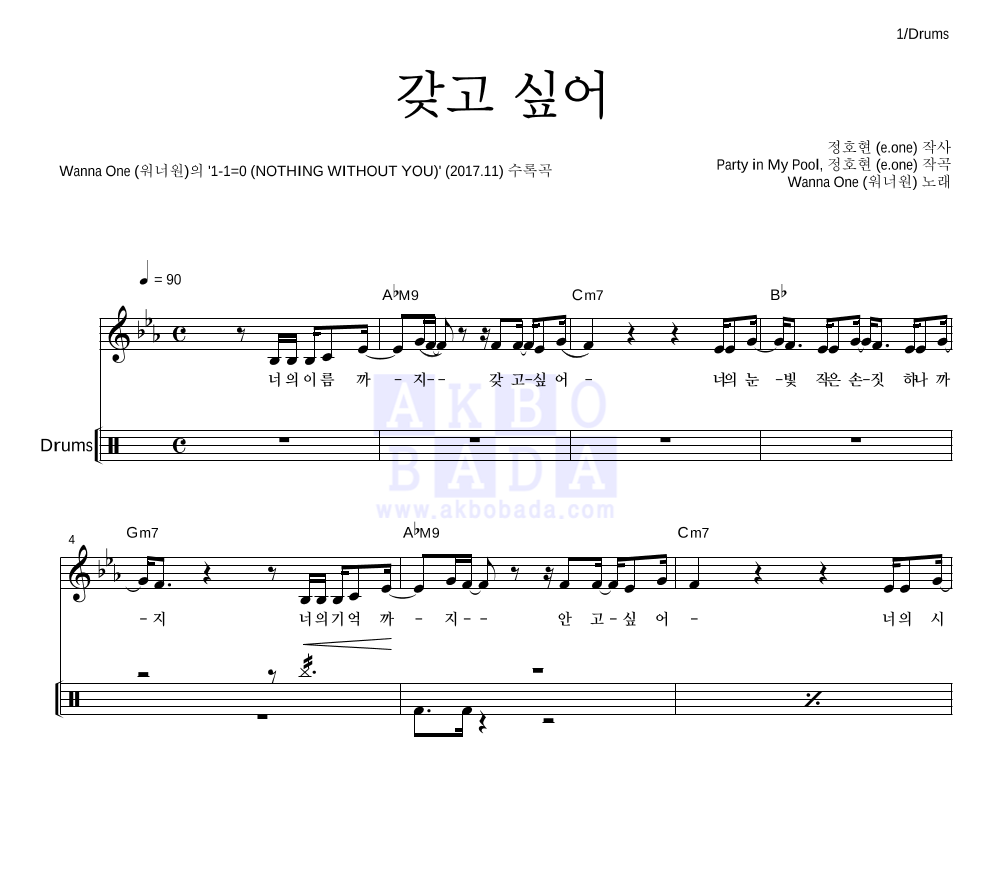 워너원 - 갖고 싶어 드럼 악보 
