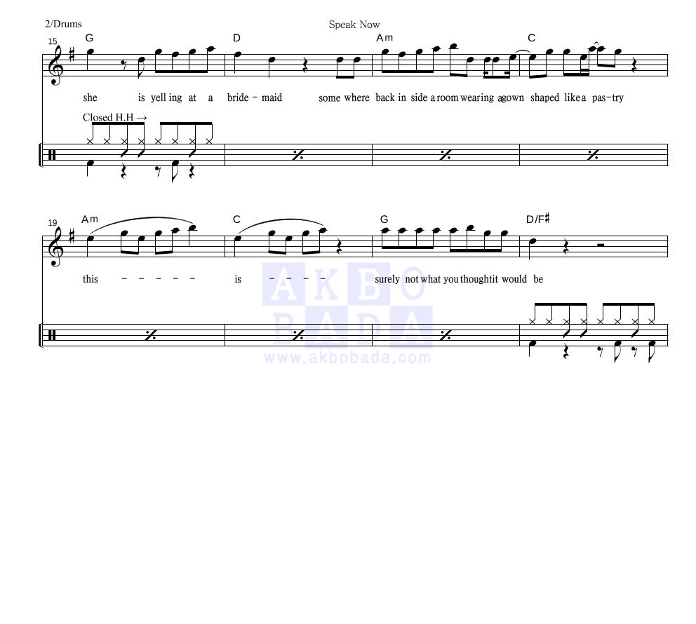 Taylor Swift - Speak Now 드럼 악보 