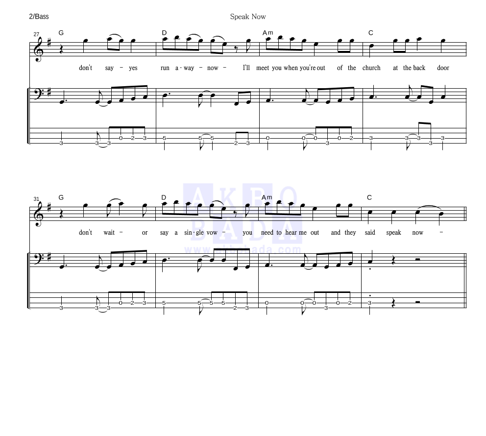 Taylor Swift - Speak Now 베이스 악보 