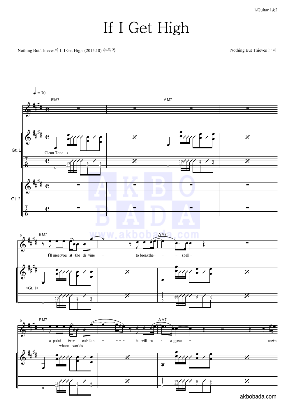 Nothing But Thieves - If I Get High 기타1,2 악보 