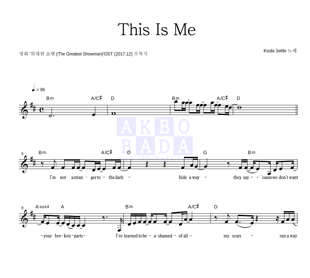 Keala Settle - This Is Me 멜로디 악보 