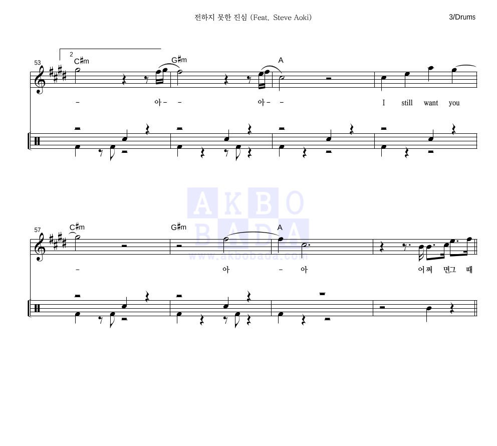 방탄소년단 - 전하지 못한 진심 (Feat. Steve Aoki) 드럼 악보 