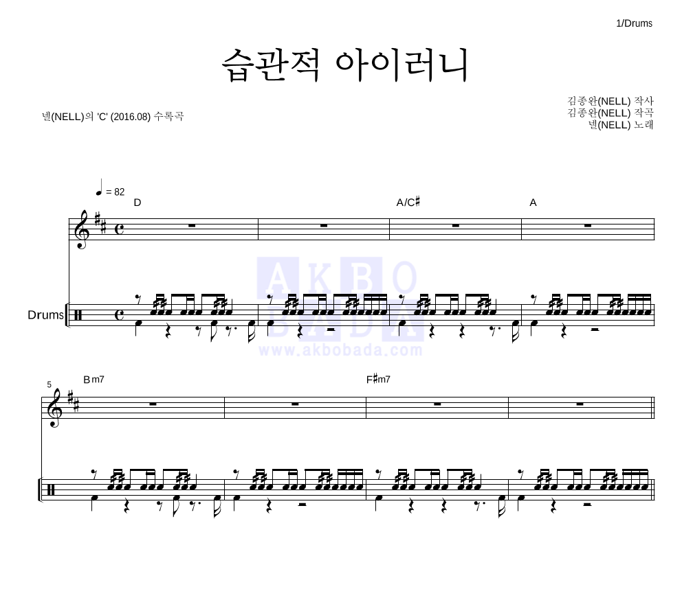 넬(Nell) - 습관적 아이러니 드럼 악보 