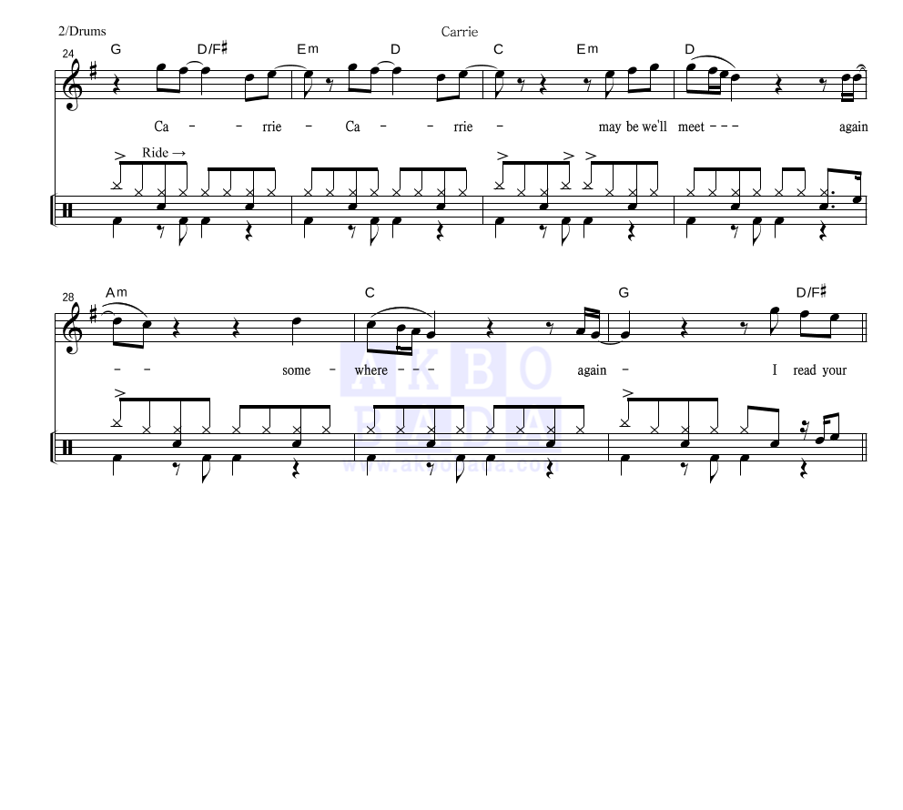Europe - Carrie 드럼 악보 