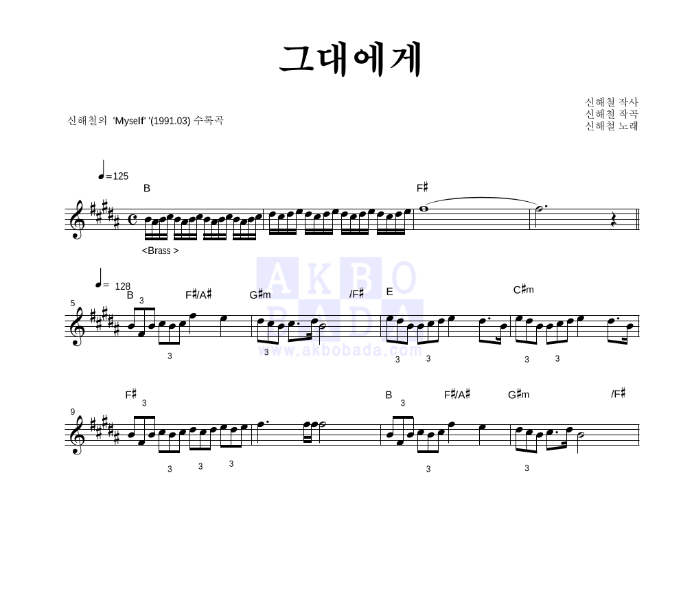 신해철 - 그대에게 멜로디 악보 