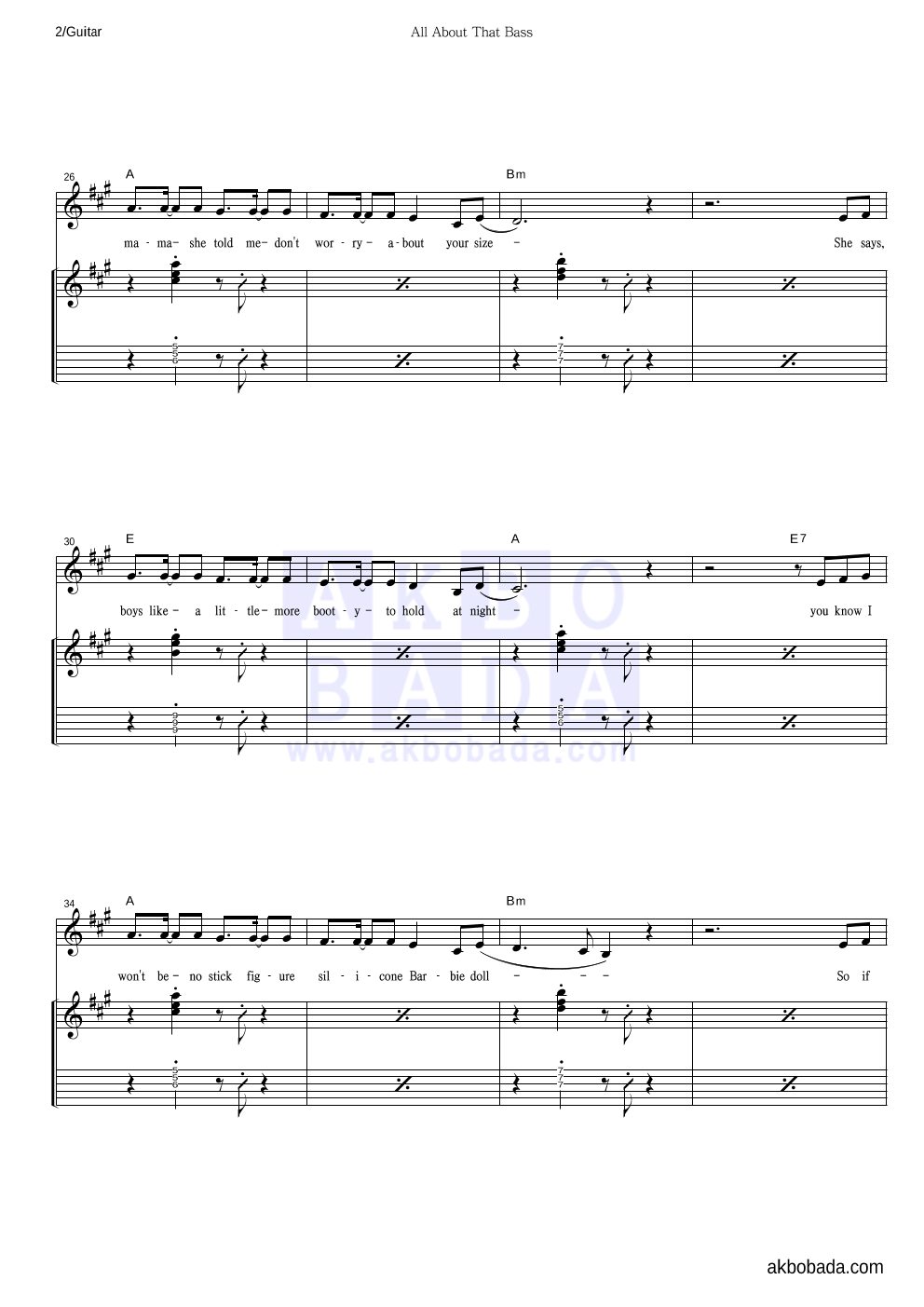 Meghan Trainor - All About That Bass 기타 악보 