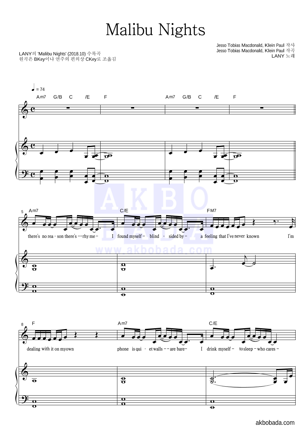 malibu nights piano sheet