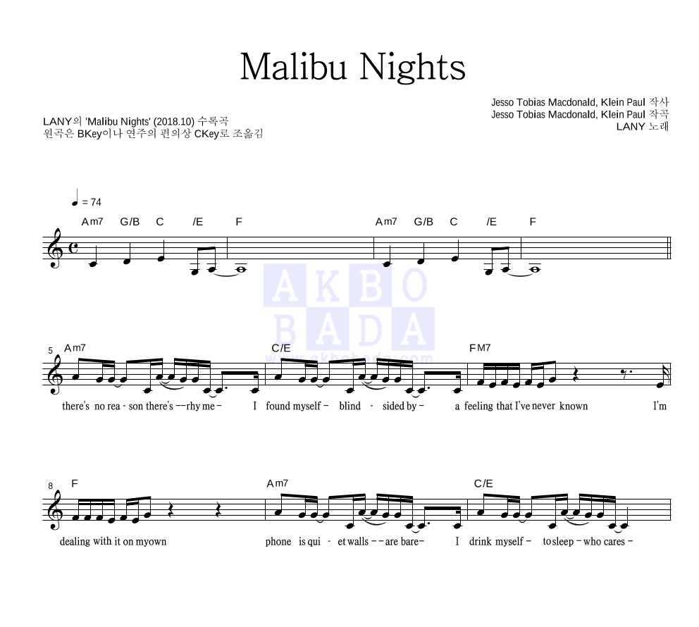 Malibu Nights Piano Sheet