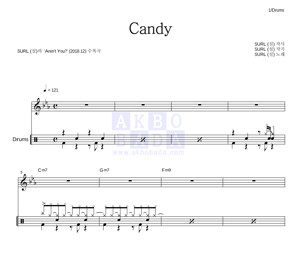 SURL(설) - Candy 드럼 악보 