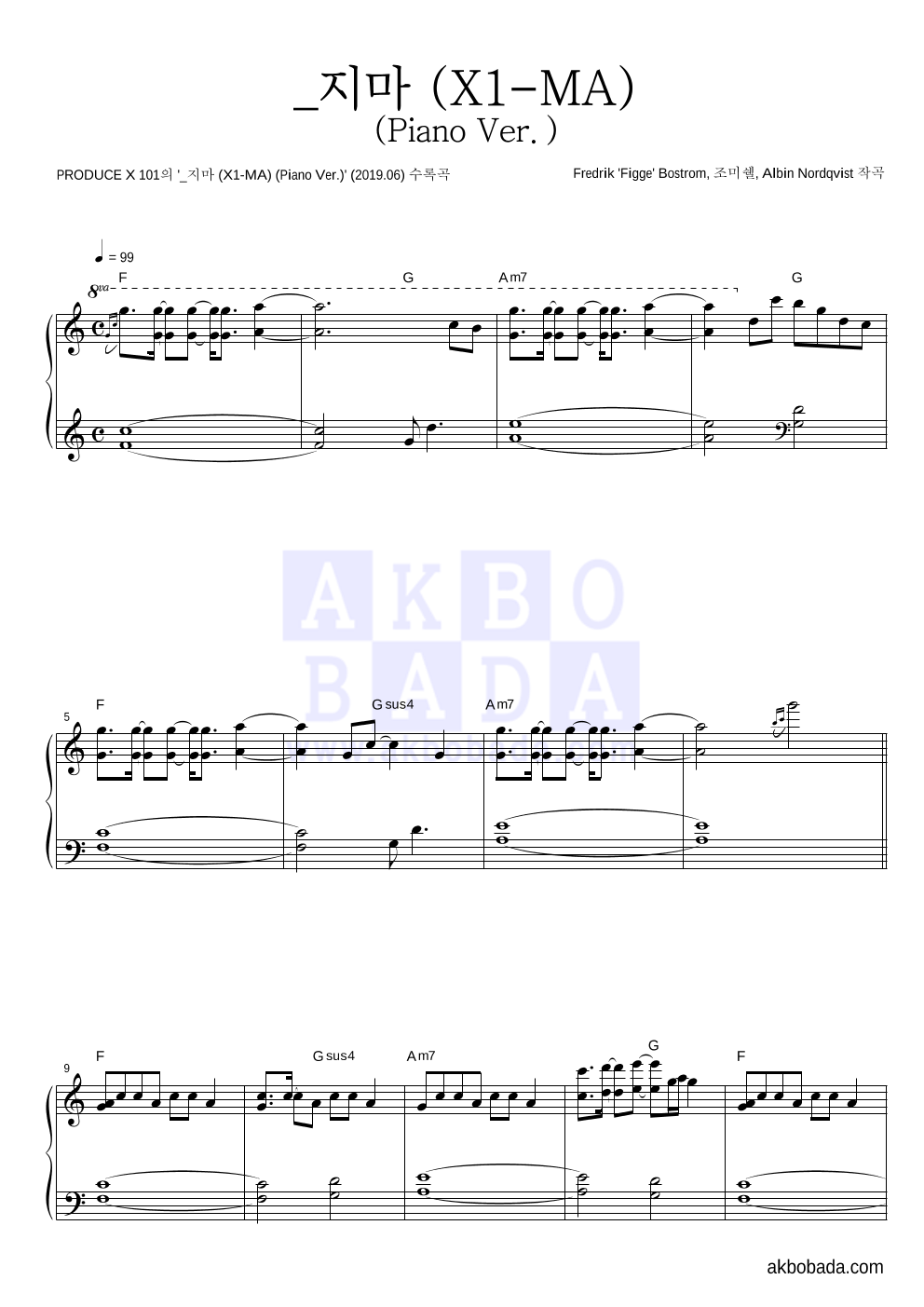 PRODUCE X 101 - _지마 (X1-MA) (Piano Ver.) 피아노 2단 악보 