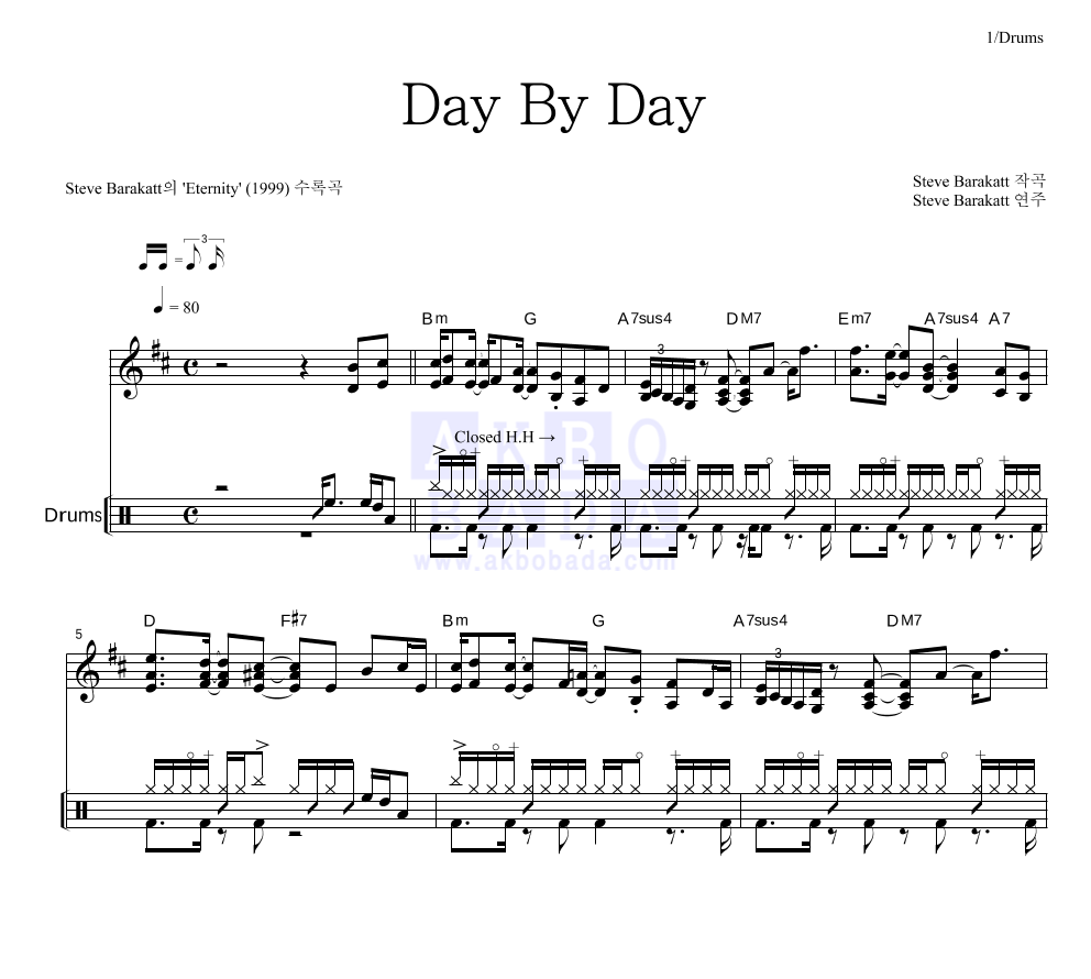 Steve Barakatt - Day By Day 드럼 악보 